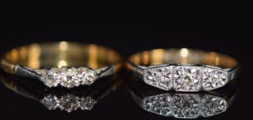 Two 18ct gold rings set with diamonds in a platinum setting, 2.7g, size J & M