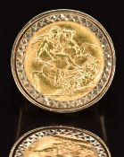 A 9ct gold ring set with a 1913 gold full sovereign, Melbourne mint mark, 17.1g, size Q