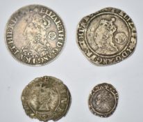 Three Elizabeth I era hammered silver coins comprising two sixpences 1562 and 1571 and a pfennig,