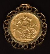 An 1893 gold full sovereign in 9ct gold pendant mount, 10.2g