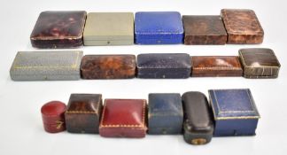 Sixteen vintage jewellery boxes including 'James Wills, Oban', 'Parsons, Bristol', 'Biggs,