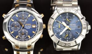 Two Seiko gentleman's chronograph wristwatches ref. V657-8060 with date aperture, luminous hour