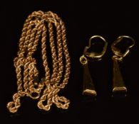 A 9ct gold rope twist necklace and 9ct gold earrings, 3.8g