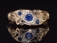 A 9ct gold ring set with sapphires and diamonds, 2.2g, size L