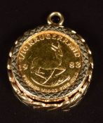A 9ct gold pendant set with a 1983 1/10 gold Krugerrand, 5.4g