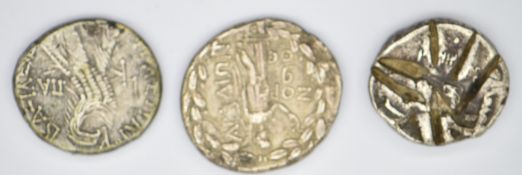 Three Ancient Greek silver coins to include Arcadus Phoenicia 76 BC, 24-27mm diameter