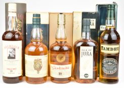 Five bottles of whisky comprising Isle of Jura Single Malt aged 10 years 70cl, 40% vol, Tamdhu
