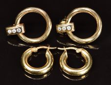 Two pairs of 14k gold earrings, one pair set with cubic zirconia, 7.2g