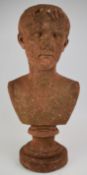 Terracotta bust of a boy, on socle base, height 57cm