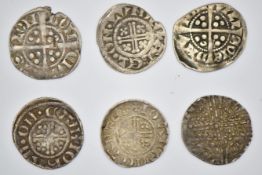 Six hammered silver pennies comprising two John, two Henry III and two Edward I examples