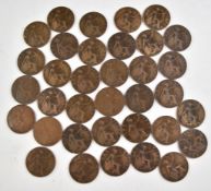 Heaton Mint pennies with Kings Norton examples, includes twenty 1912 'H', eleven 1919 'H', two