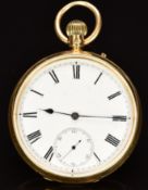 Andrew Barrie of Edinburgh 18ct gold keyless winding open faced pocket watch with inset subsidiary