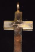 Victorian 9ct rose gold pendant in the form of a cross engraved 'June 26 1889', 9.2g5.5 x 3.5cm