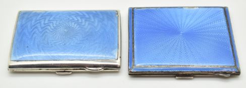 Two hallmarked silver and blue guilloché enamel cigarette cases, Birmingham 1930 maker W T Toghill &