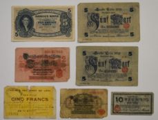 Norway 1937 5 kroner together with early 20thC German banknotes