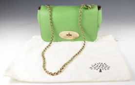 Mulberry Lily small handbag in green leather with gilt metal hardware, leather and chain strap,