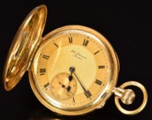J W Benson The Field 18ct gold keyless winding half hunter pocket watch with subsidiary seconds