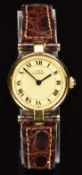 Must de Cartier silver gilt ladies wristwatch ref. 1853 with blued hands, black Roman numerals, gold