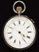 Unnamed hallmarked silver open faced centre seconds chronograph pocket watch with gold hour and