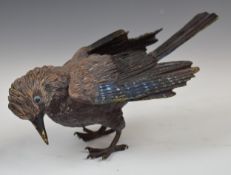 Bronze or similar model of a jay, H14 x L24cm