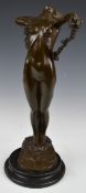 Bronze Art Deco style nude dancer on plinth, height 42cm