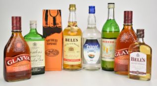 Spirits and liqueurs including Gordon's Gin 75cl, 40% vol, Bell's Whisky, 1ltr, 40% vol, boxed