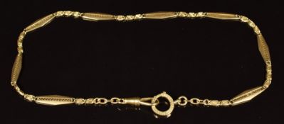 A 14k gold continental watch fob chain or necklace, length 36cm, 15g
