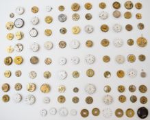 Large collection of pocket watch movements, dials and parts including fusee movements, tortoiseshell
