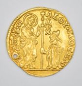Venetian gold ducat coin (holed), 3.4g