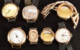 Seven mainly 9ct gold ladies wristwatches and watch cases including Buren Helvetia etc