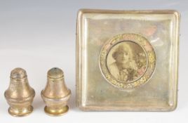 Hallmarked silver photograph frame with easel back, width 10.5cm and a hallmarked silver salt and