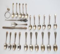 Hallmarked silver teaspoons comprising two sets of six, set of five golfing interest examples and
