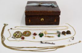 Goldsmiths & Silversmiths Company crocodile skin travelling jewellery box with Bramah lock, together