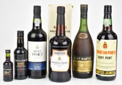 Four bottles of port, sherry and brandy including Rémy Martin 68cl, 40% vol, Vinho Do Porto Ruby