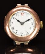 Unnamed 9ct gold ladies wristwatch with blued hands, Arabic numerals, white dial and unsigned