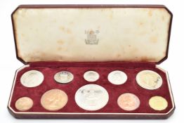 1953 Queen Elizabeth II Coronation coin set comprising ten proof coins, in fitted case