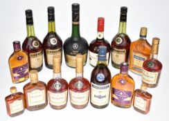 Fifteen bottles of cognac including Courvousier, Martell and Hennessy, from 1ltr to 10cl