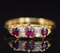 A 22ct gold ring set with rubies and diamonds, 3.2g, size R