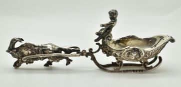 Victorian hallmarked silver novelty salt formed as a ram or similar pulling a sleigh, import marks