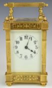 19th or early 20thC gilt cased carriage clock, height including handle 15cm