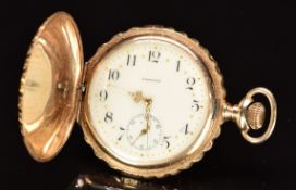 Waltham 14ct gold keyless winding open faced pocket watch with inset subsidiary seconds dial,