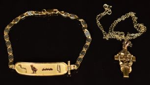 Egyptian 18ct gold bracelet with hieroglyphics spelling 