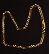 A 9ct gold necklace made up of curb and rectangular links, length 46cm, 29.8g