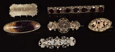 Victorian/ Edwardian silver brooch with textured decoration and applied gold 'For Luck', Victorian