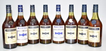 Eight bottles of Martell Cognac, 24fl oz, 40% vol