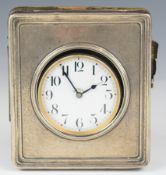 Nickel cased keyless winding Goliath pocket watch in Edward VII hallmarked silver stand,