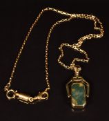 A 9ct gold pendant set with moss agate and agate, on a 9ct gold chain, length 52cm, 13.3g all in
