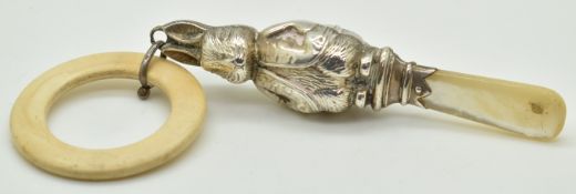 Hallmarked silver novelty Beatrix Potter Peter Rabbit baby's rattle, Birmingham 1967, maker W H