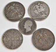 A collection of Queen Victoria crowns including Jubilee head 1889 and 1892 and veiled head 1900,