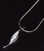 An 18ct white gold pendant set with five brilliant cut diamonds in two vertical loops, total diamond